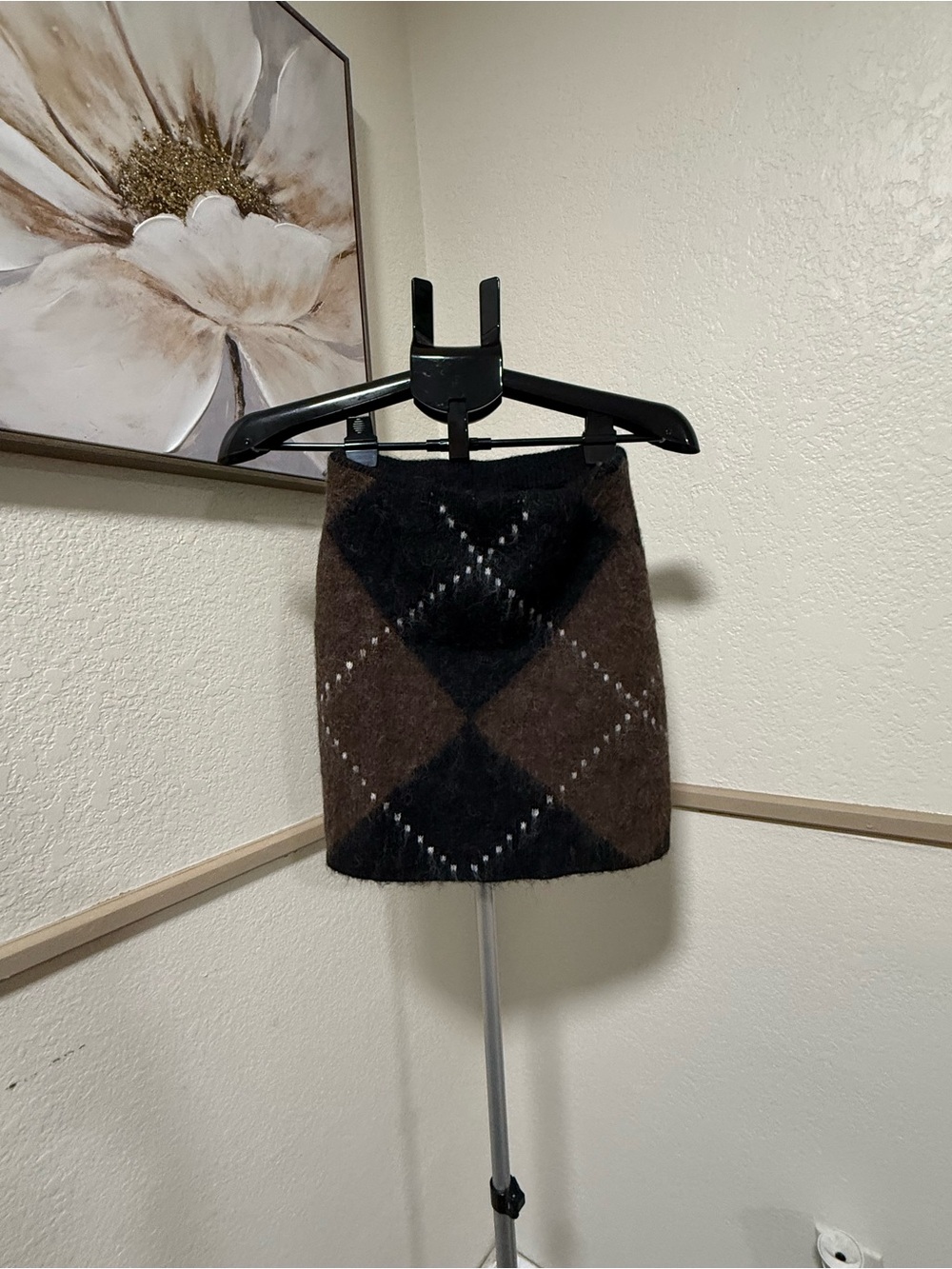 Commense Brown Argyle Wool Blend Sweater Mini Skirt Set XS | Preppy Fall - Picture 7 of 8